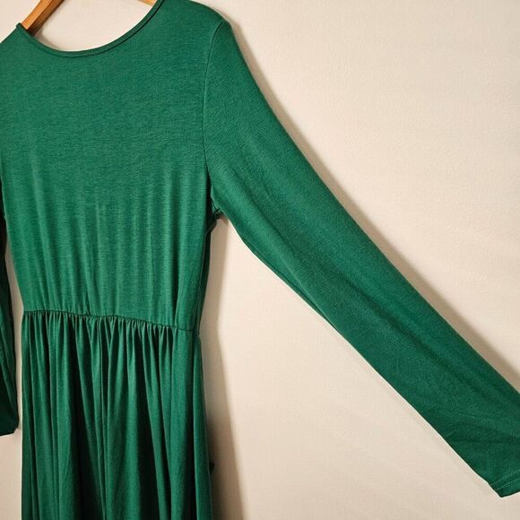 EUC LIKE NEW GREEN SCOOP NECK BUTTON DOWN SUPER MAXI LONGSLEEVE DRESS SIZE SMALL - Picture 11 of 15